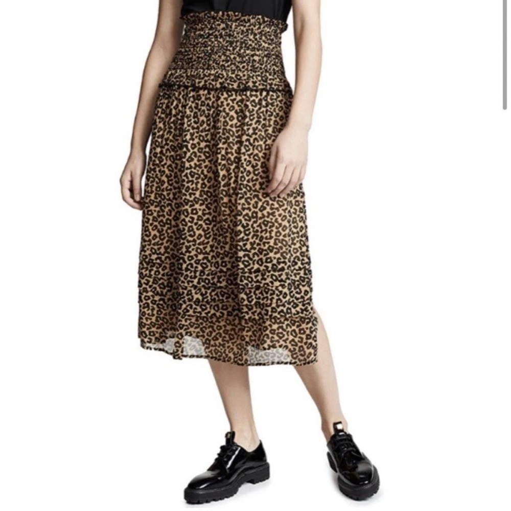 NWOT Sea New York Lottie Smocked Leopard Print Midi Skirt.